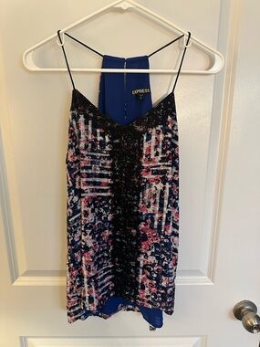 Express Floral/ Stripe Lace-Trim Tank Top